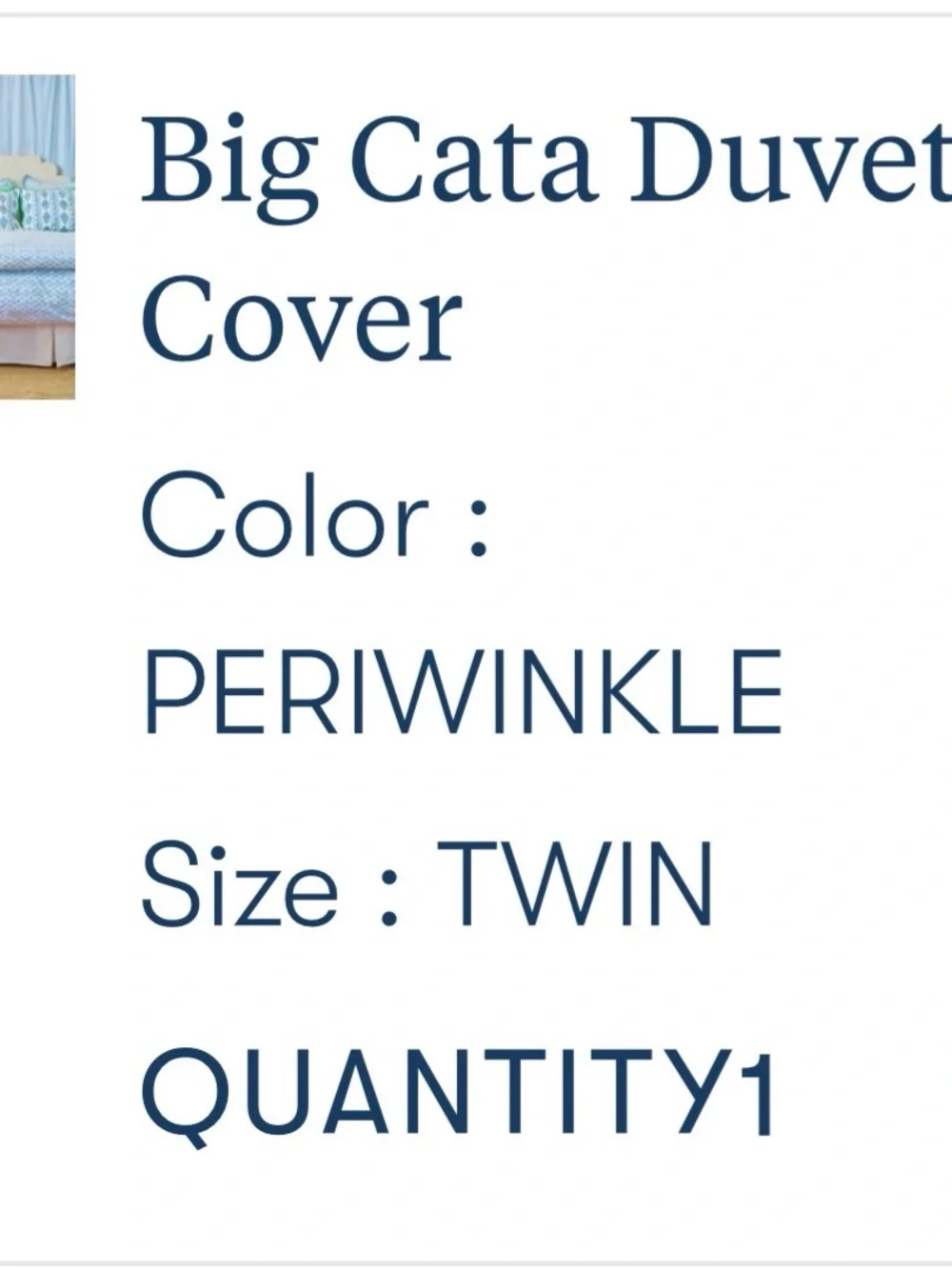 Roller rabbit Cata duvet cover. Color periwinkle. Size twin XL.